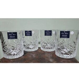 4 Brooks Brothers Triple Old Fashioned Euro Crystal Whiskey Glasses Czech New